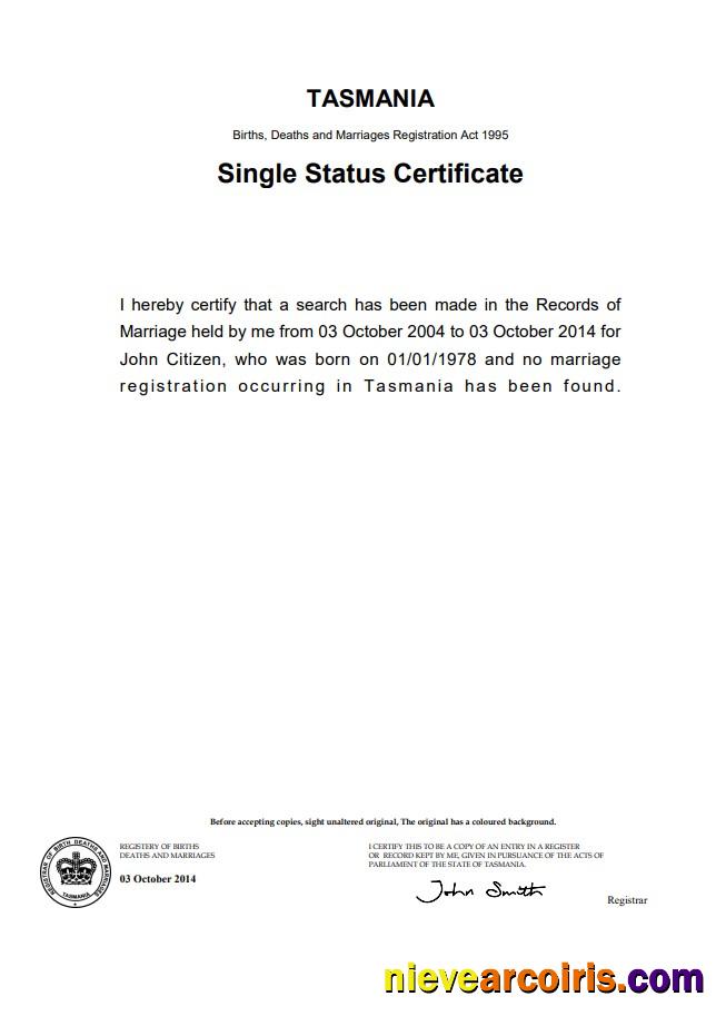 Australia Tasmania divorce certificate